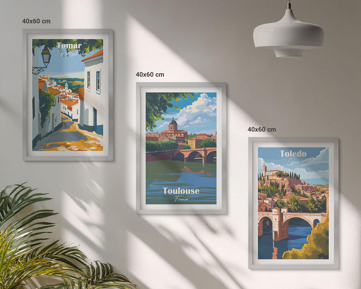 WANDBILDER 3er Set - 40x60 cm Silberner Rahmen - Retro-Stadtgrafiken - Silberfarben, Kunststoff (40/60cm) - ArtPrintCave