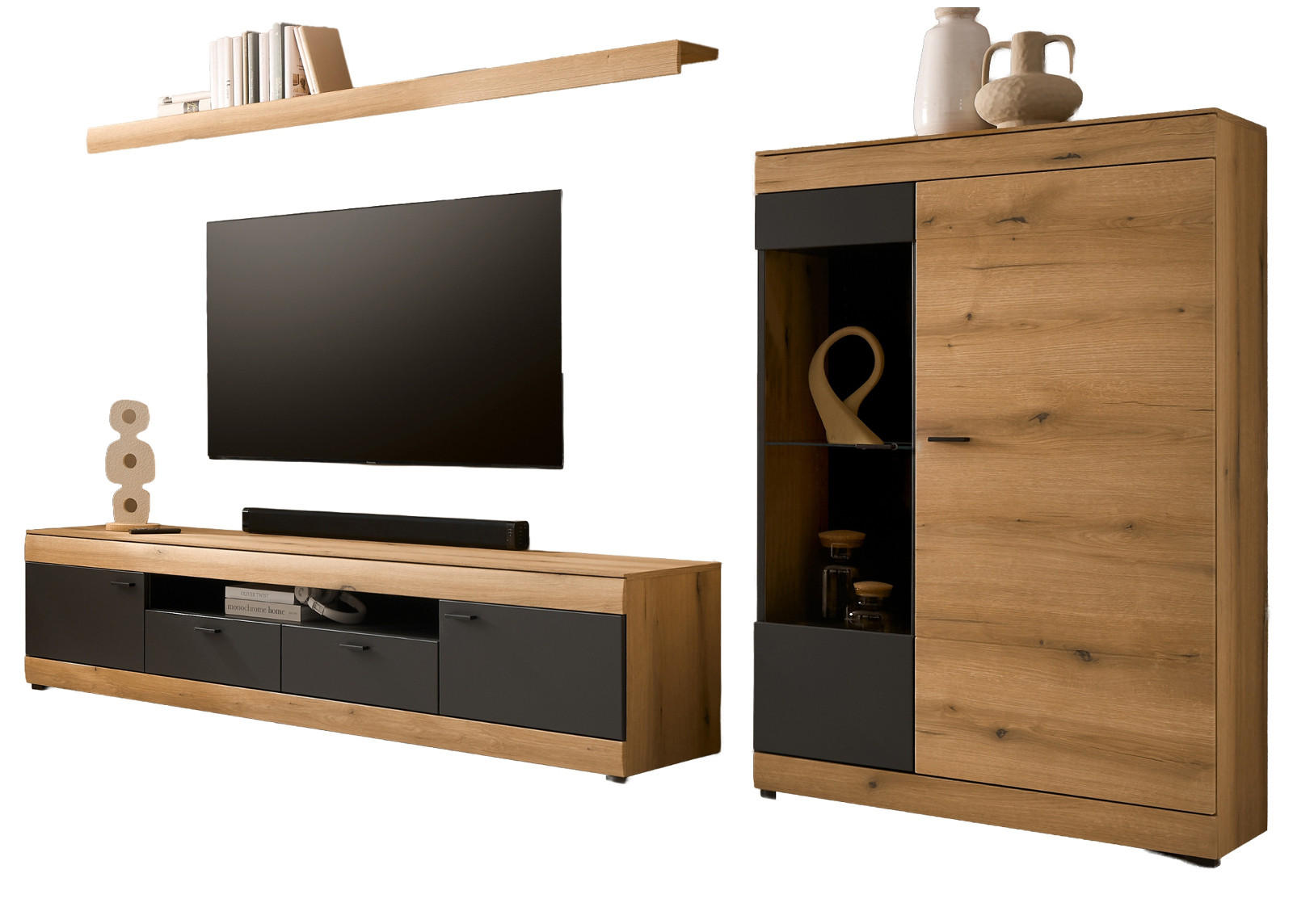 Furn.Design Wohnwand Kaschmir, Eiche 300x170x45 cm