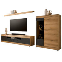 WOHNWAND Eiche, grau 300 cm 3-teilig, Schrankwand mit Soft-Close - Kaschmir/Eichefarben, Glas/Holzwerkstoff (300/170/45cm) - Furn.Design