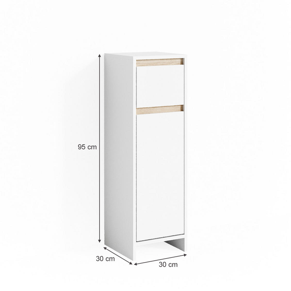 MIDISCHRANK Emma Weiß/Sonoma 30 x 95 cm - Weiß/Sonoma Eiche, Holzwerkstoff (30/95/30cm) - Vicco
