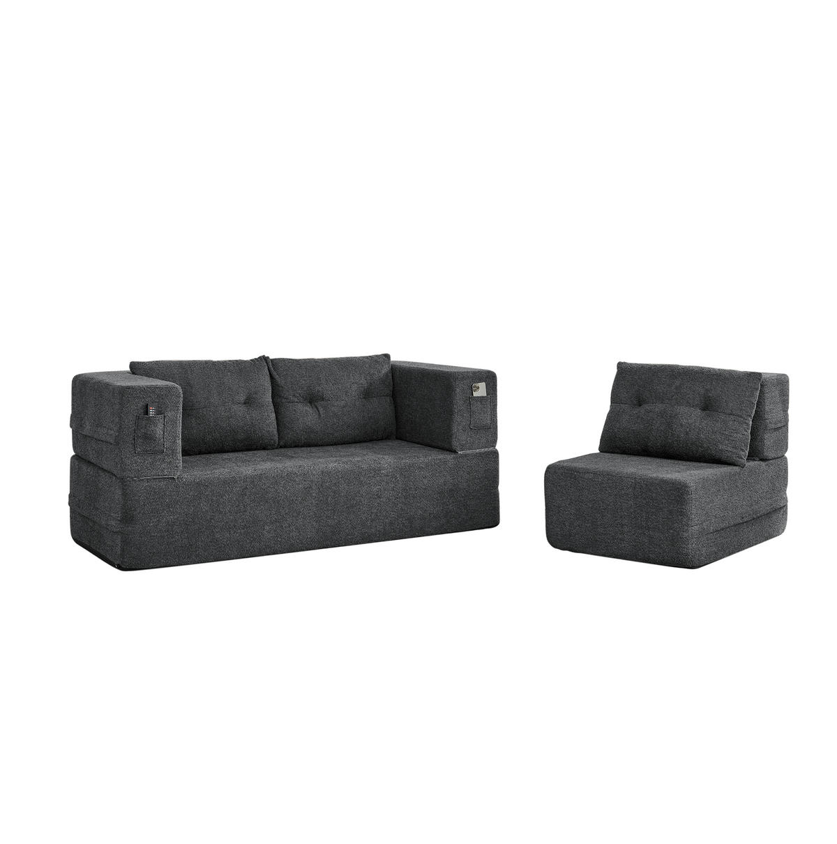 SCHLAFSOFA klappbar mit modularem Sessel, Memory-Schaum und Seitentaschen, Dunkelgrau - Dunkelgrau, Textil (199/39/194cm) - Redom