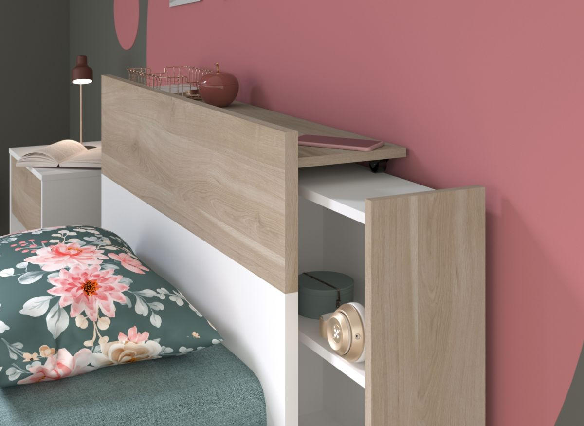 JUGENDZIMMER weiß, Eiche, Komplett-Set 3-teilig mit Stauraum - Eichefarben/Silberfarben, Holzwerkstoff/Kunststoff (95/79/206cm) - Parisot Meuble