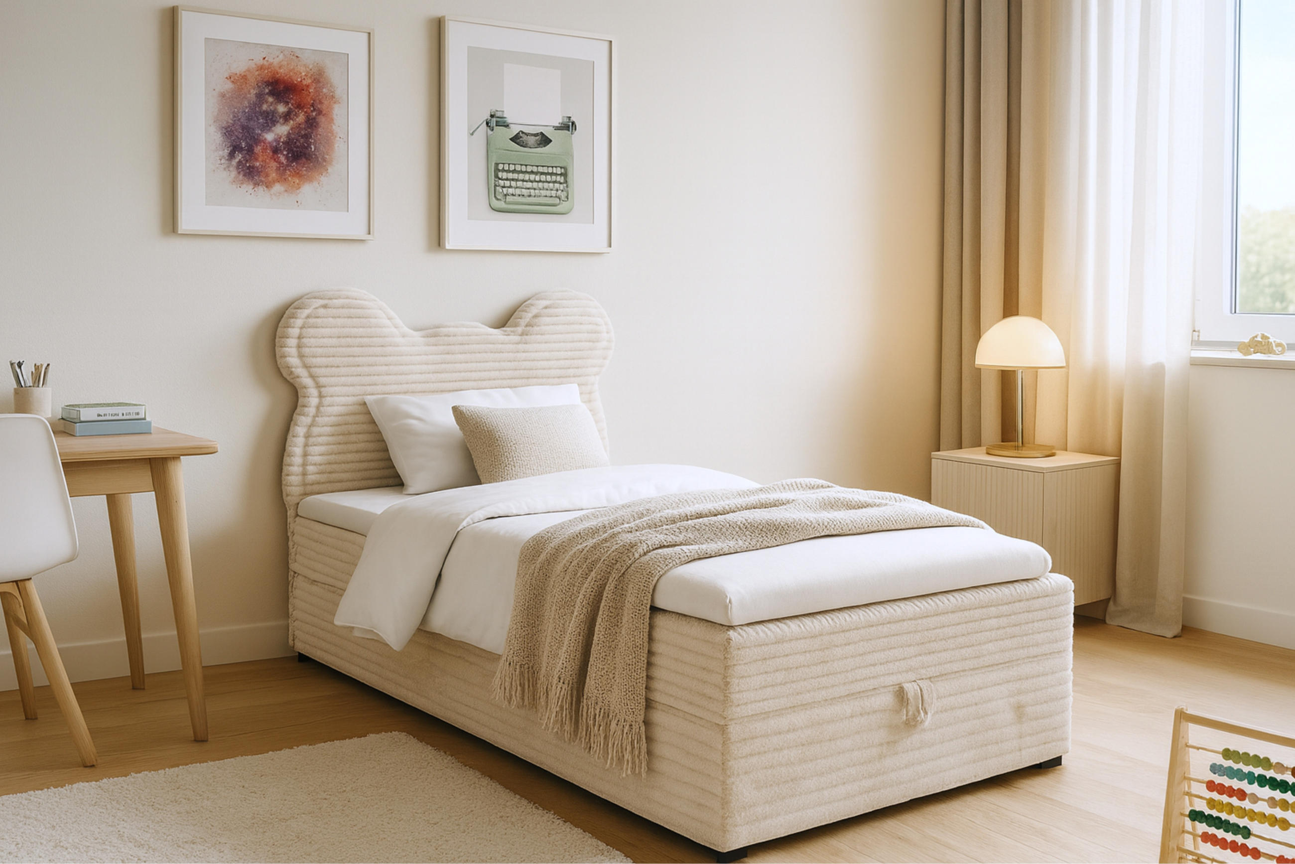 BOXBETT TEDDY 100/200 Cord-Samt Ecru H4 - Ecru, Holz/Holzwerkstoff (100/200cm) - Deine Möbel 24