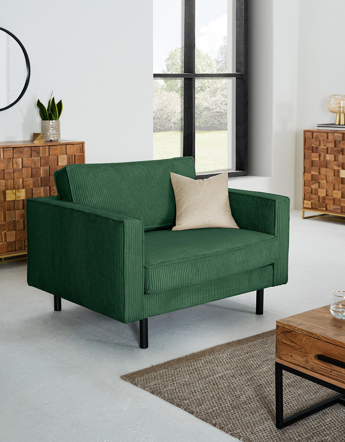 XL SESSEL - Dunkelgrün/Schwarz, Textil/Metall (117/81/96cm) - home24
