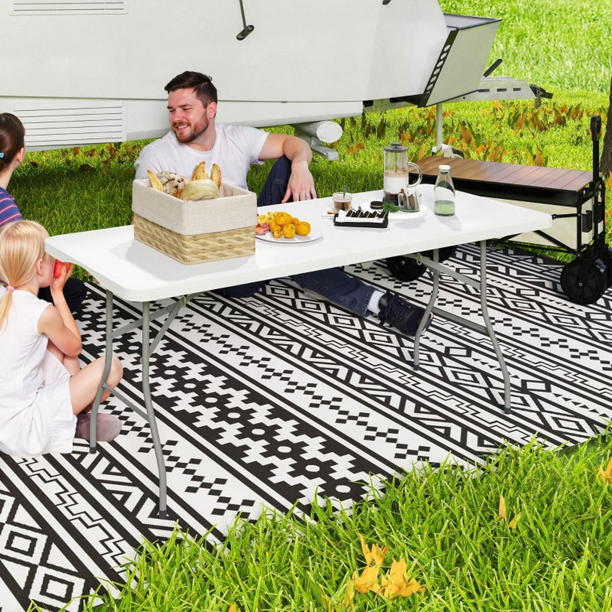 GARTENTISCH Weiß, klappbar, Metall, Kunststoff, faltbar - Multicolor, Holz (101/81/8cm) - SHOPENTRA