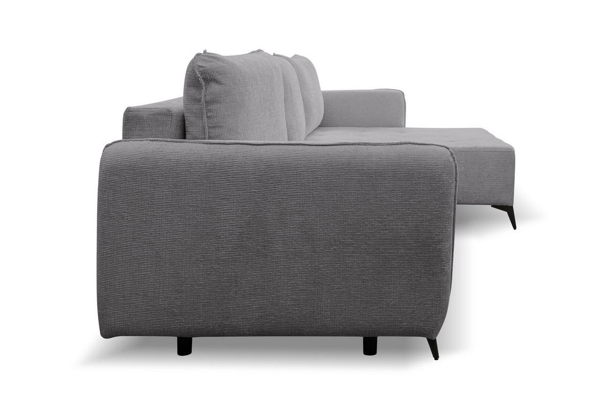ECKSOFA Lucky in L-Form mit Schlaffunktion und Bettkasten, Farbe: Grau, Strukturstoff, Ottomane Links oder Rechts - Grau, Textil (275/160cm) - VENASI MÖBEL