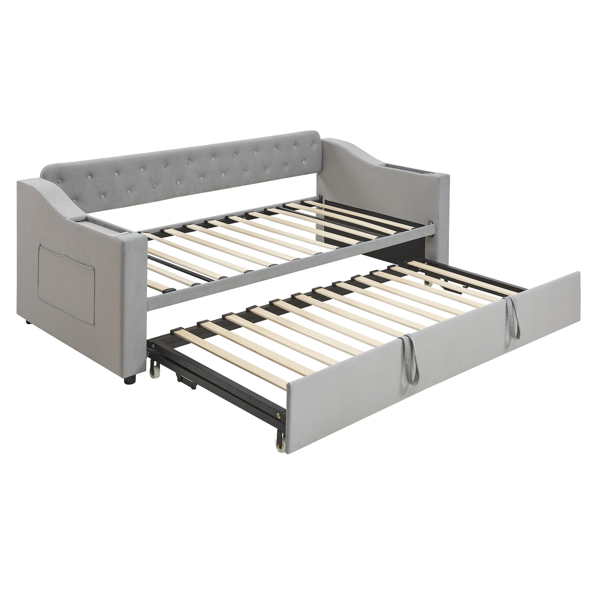AUSZIEHBETT 90/180/190 cm DE-01976, in Grau, mit USB und Stauraum - Grau, Metall (90/190cm) - ComfortXL