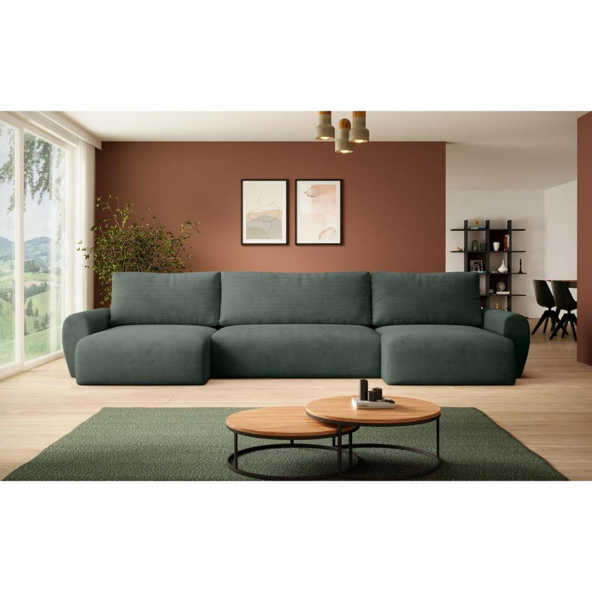 WOHNLANDSCHAFT mit Schlaffunktion Poss U grün - Grün, Textil (395/70/153cm) - Beautysofa