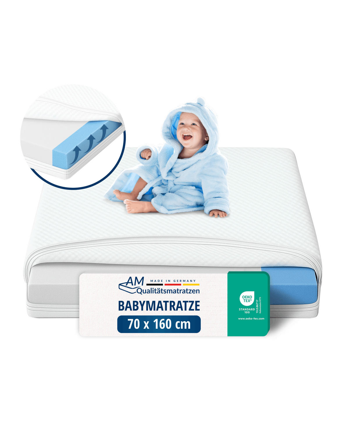 BABYMATRATZE 70/160 cm - 9cm Höhe & Viskose Bezug - Weiß, Textil (70/160cm) - AM Qualitätsmatratzen