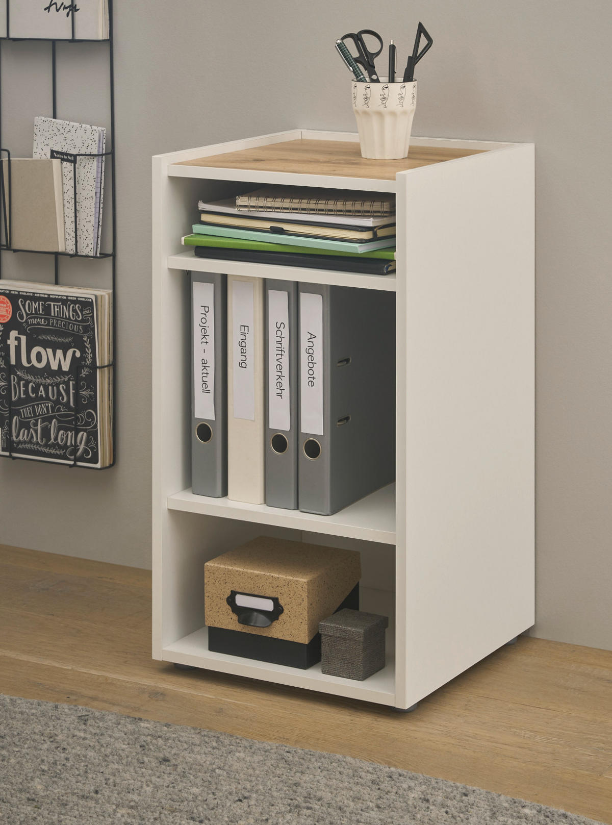 STANDCONTAINER Weiß matt, Eiche Wotan 40 x 70 cm, Aktenregal mit 3 Fächern - Eiche Wotan/Weiß, Holzwerkstoff/Kunststoff (40/70/40cm) - Furn.Design