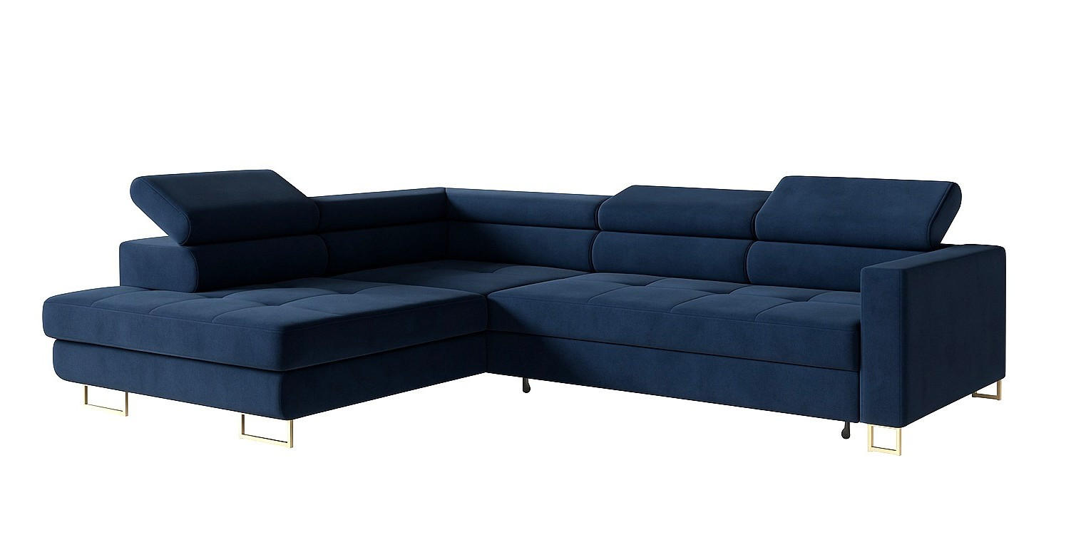 ECKSOFA Gold MERY Mit Verstellbaren Kopfstützen Links Ausziehbar - Blau, Textil (250/200cm) - Sepro Meble