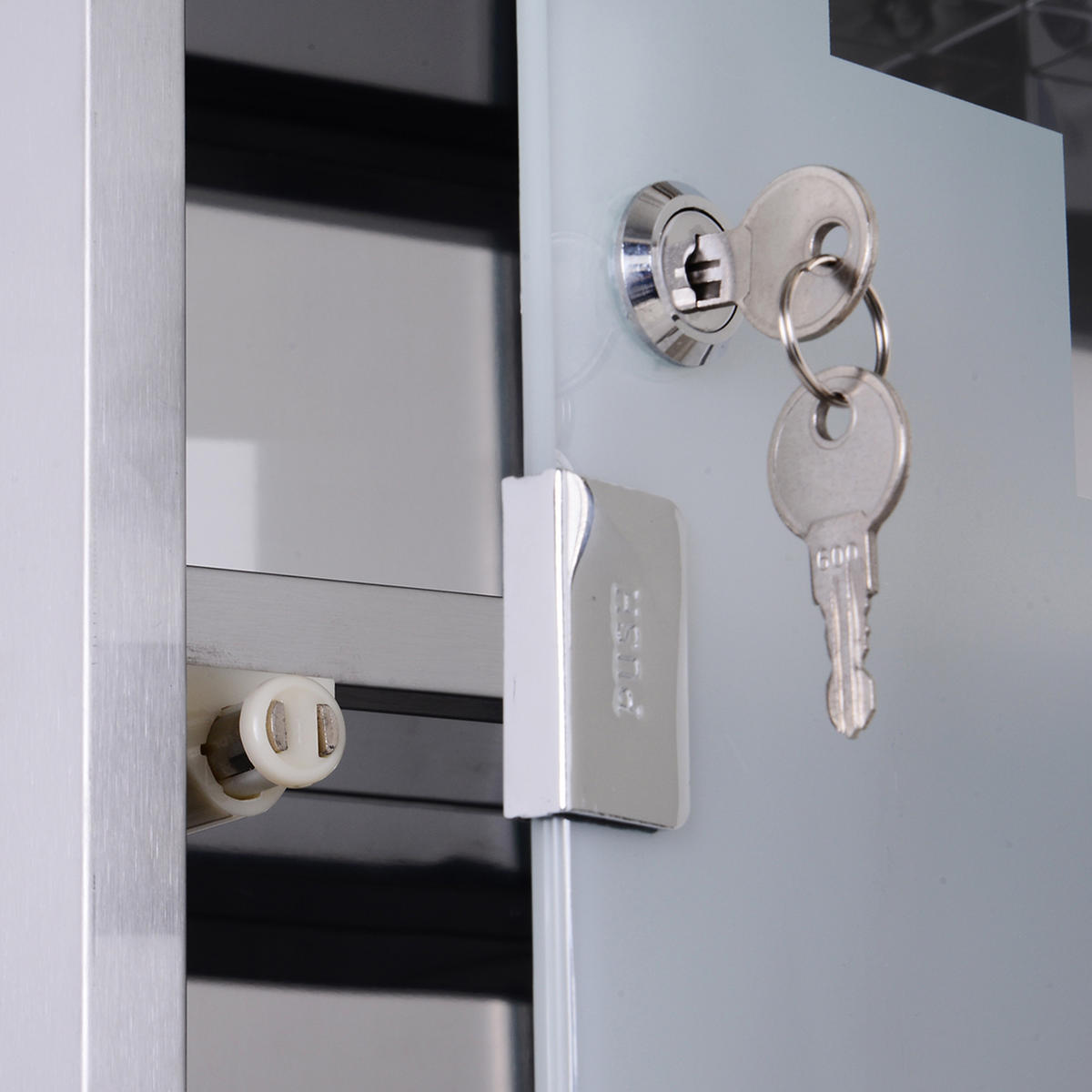 MEDIZINSCHRANK, Erste Hilfe, mit Schloss, Edelstahl, 30 x 18 x 50 cm - Silberfarben, Glas (18/50/30cm) - HOMCOM