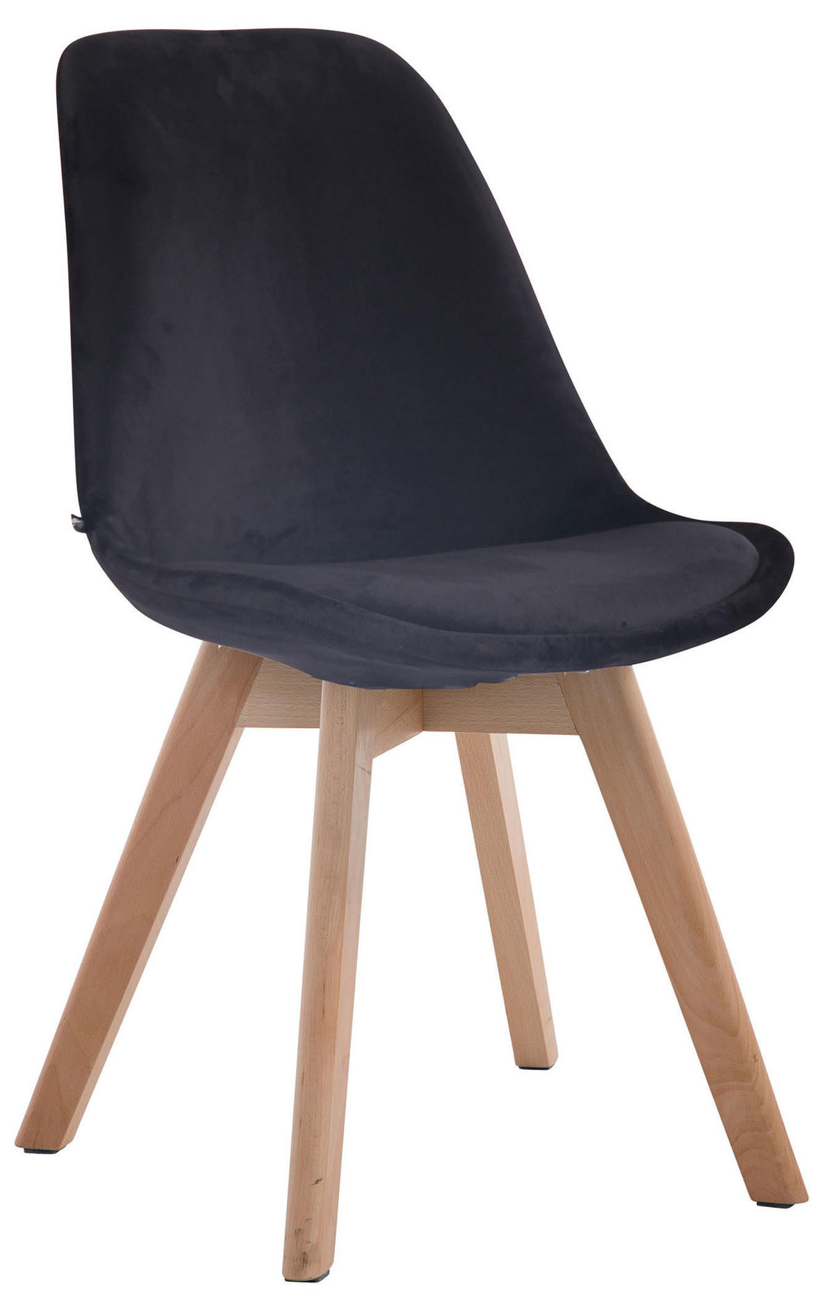 STUHL 4er Set Samt schwarz - Eukalyptusholzfarben/Schwarz, Holz/Textil (48/84/55cm) - CLP