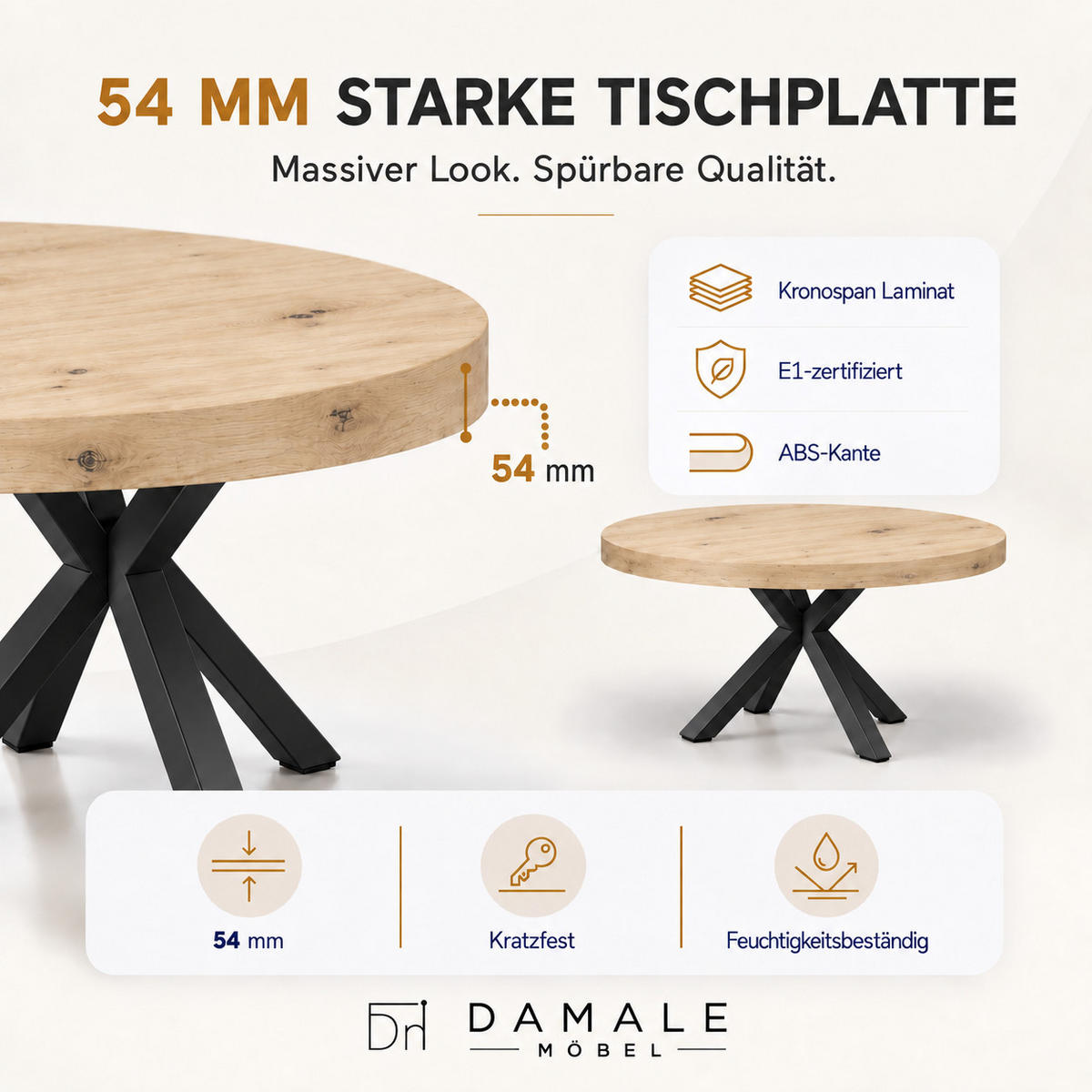 ESSTISCH rund ausziehbar 110/210/76 cm, Artisan Eiche, 54 cm Tischplatte + X Metallbeine Schwarz - Schwarz/Eiche Artisan, Holzwerkstoff/Metall (110/210/76cm) - Damale Möbel