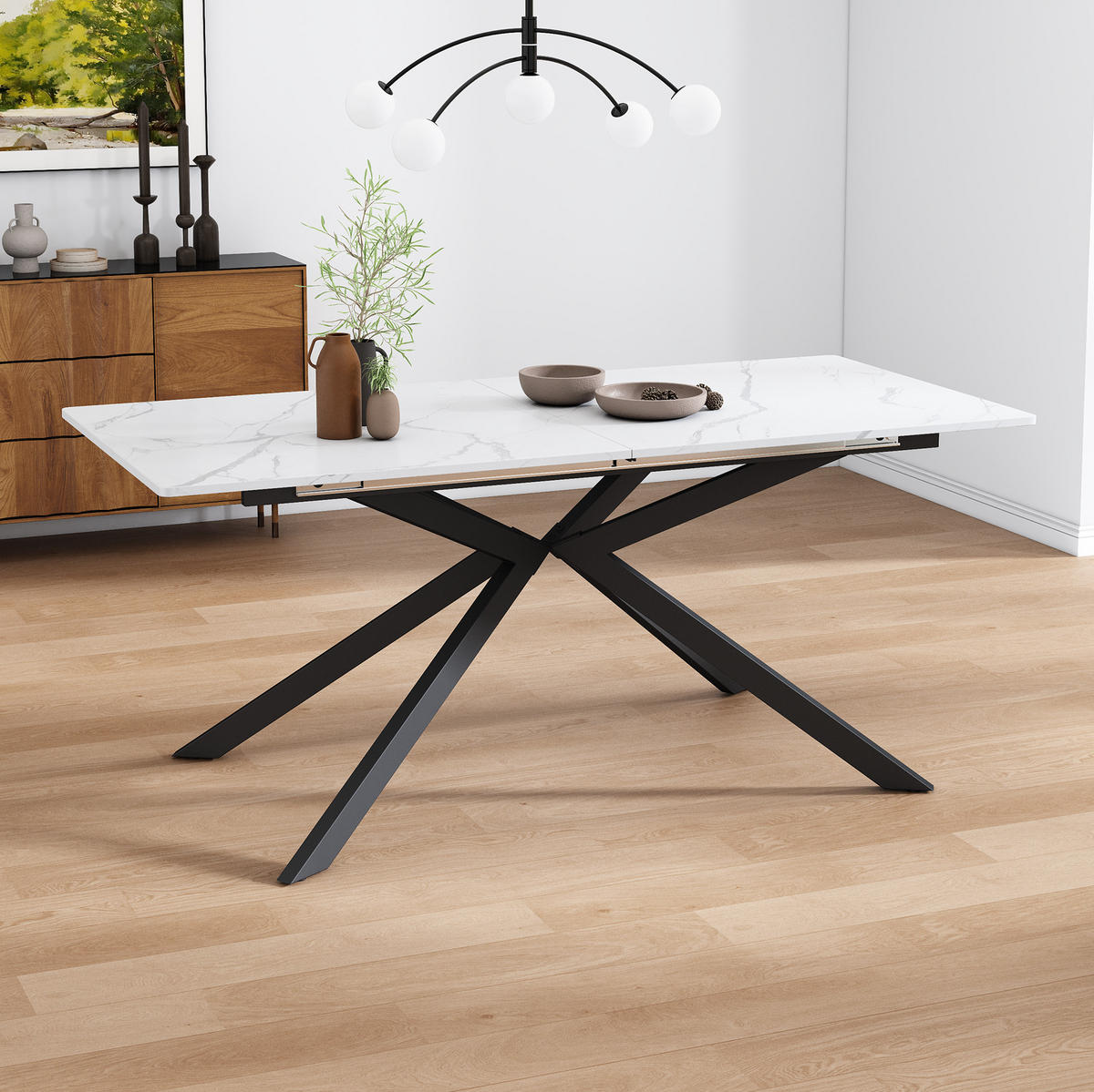 ESSTISCH 150/180/70/76 cm ausziehbar in Schwarz-Weiß mit Marmoroptik - Schwarz, Holzwerkstoff (180/70/75.5cm) - Flora Grace