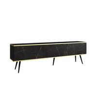 TV-LOWBOARD FORNO (Marmor Black Royal, Goldene Details, 3 Türen, schwarze Metallfüße, 175 cm) - Schwarz, Holz/Holzwerkstoff (175/53/32cm) - Ravio