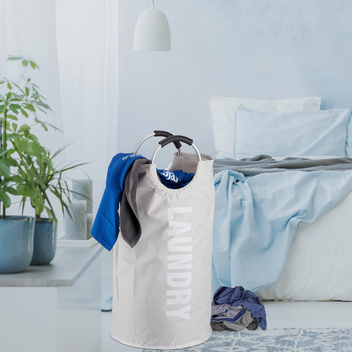 WÄSCHEKORB - Weiß, Textil/Metall (38/70/38cm) - Relaxdays