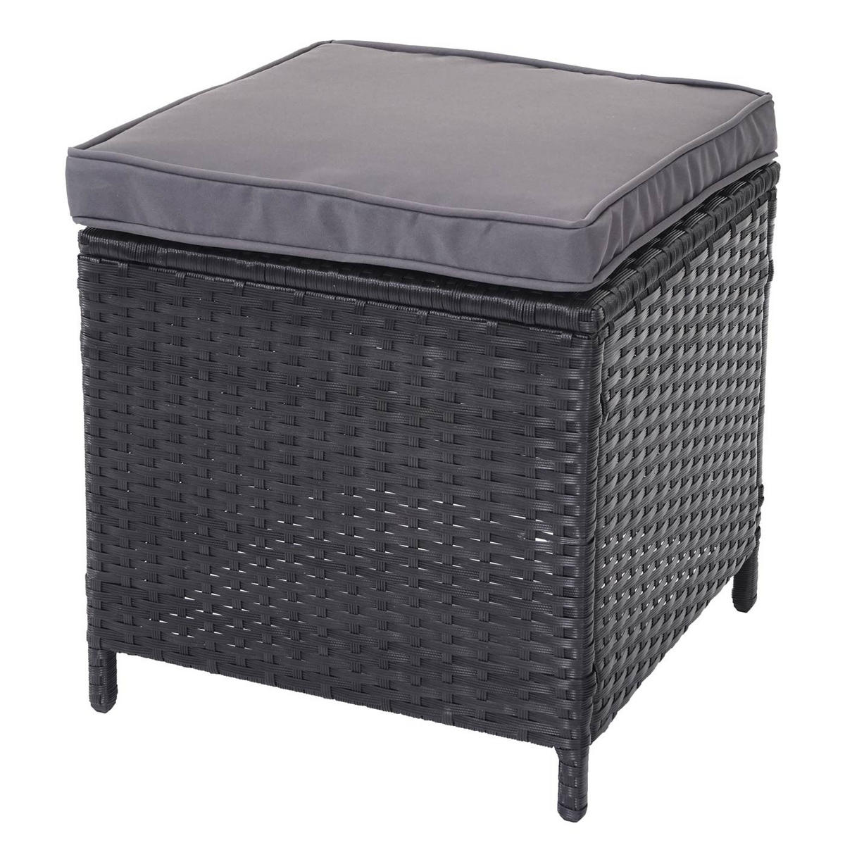 POLY-RATTAN-GARNITUR + HOCKER Schwarz 4er-Set - Schwarz, Kunststoff - MCW