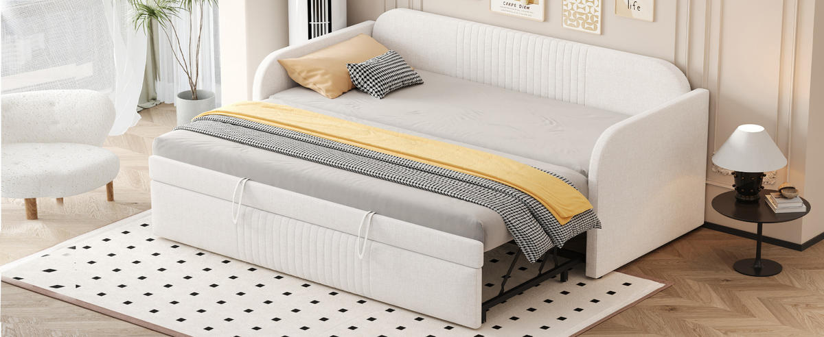 POLSTERBETT 90/180x190 cm ausziehbar beige - Beige, Textil (180/190cm) - Fortuna Lai