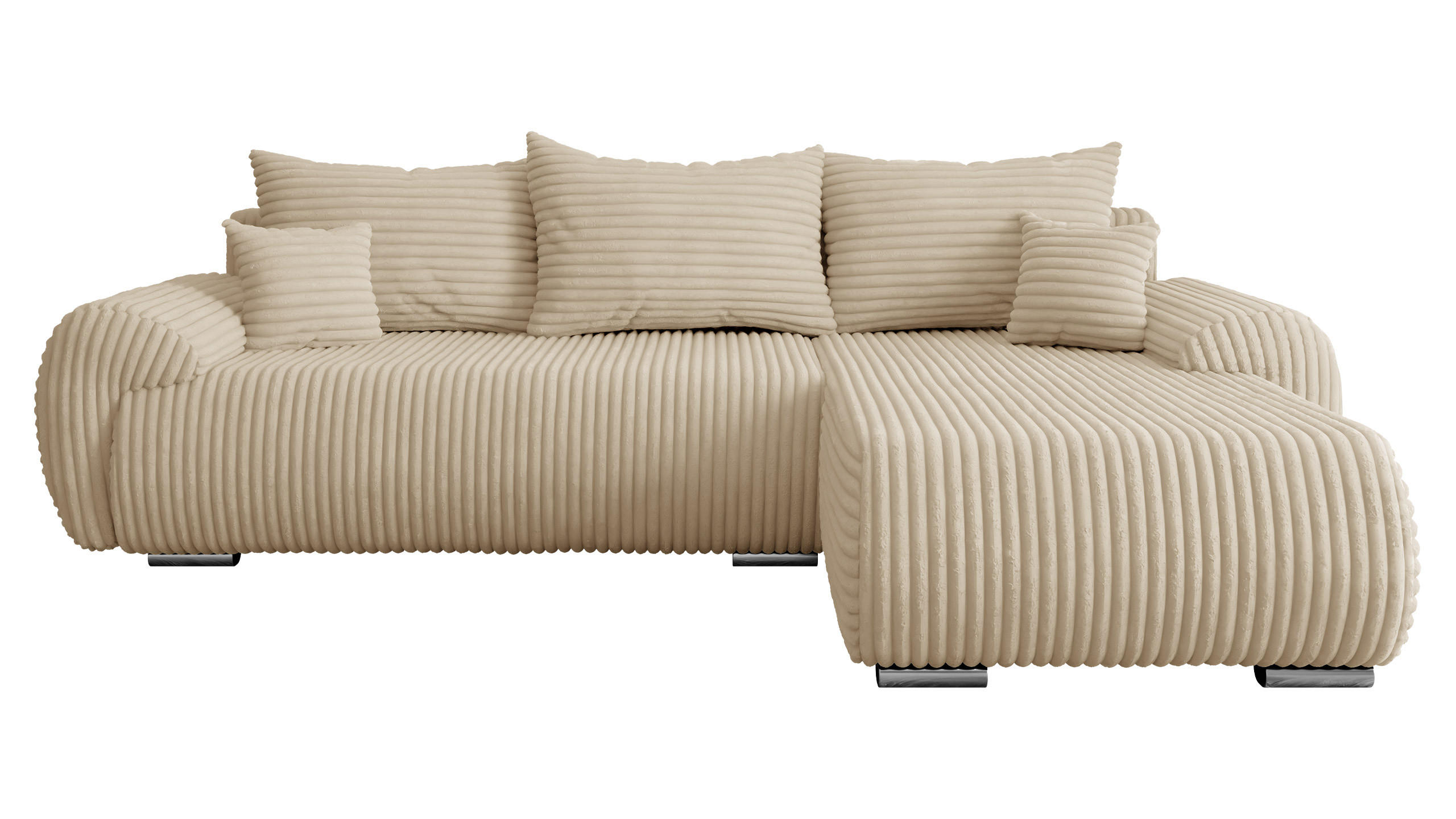 ECKSOFA Ubo L Cord, Seite: Rechts - Beige/Silberfarben, Holz/Kunststoff (282/187cm) - MIRJAN24