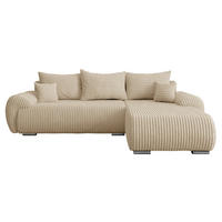 ECKSOFA Ubo L Cord, Seite: Rechts - Beige/Silberfarben, Holz/Kunststoff (282/187cm) - MIRJAN24