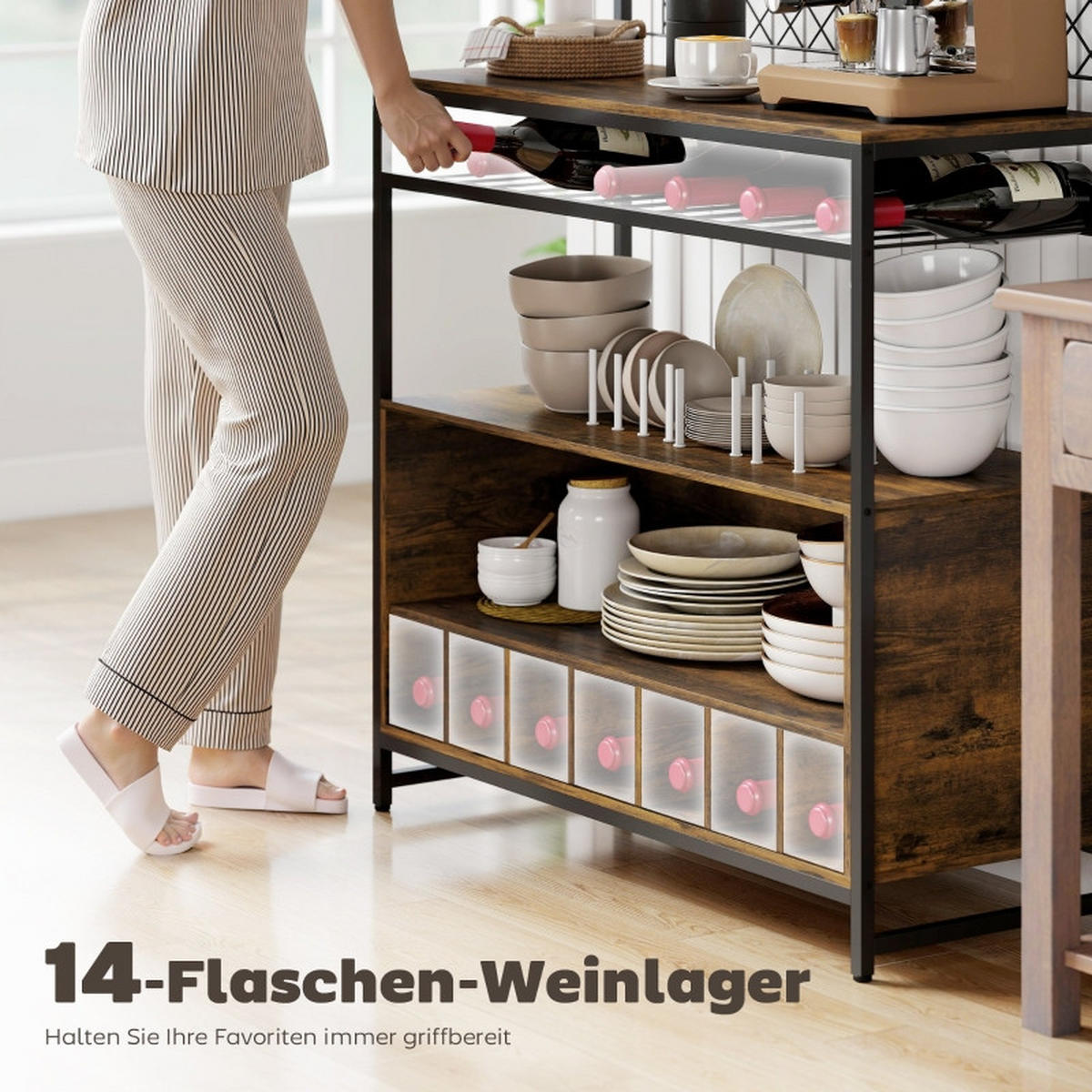 BUFFET 96,5/38/168 cm braun aus Holzwerkstoff mit Weinablage - Braun, Holz (96.5/165/38cm) - OKWISH
