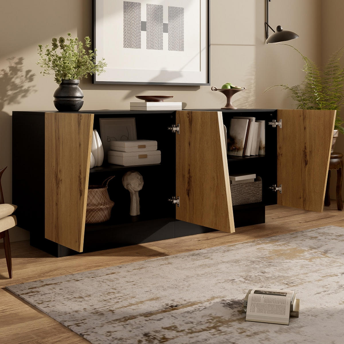 SIDEBOARD 160 cm, MODERNES DESIGN, Aufbewahrungsschrank, Schwarz-Holzfarbe, Wohnzimmer, 160/40/72 cm - Schwarz, Holzwerkstoff (40/72/160cm) - Rolipo