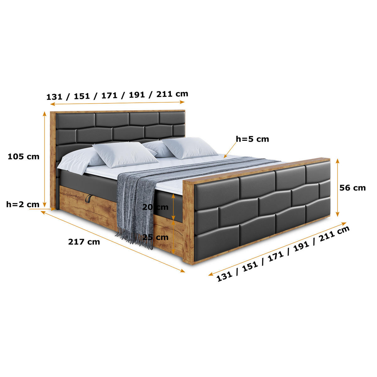 BOXBETT mit Matratze H3 und Lattenrost - LOLLI8-Z - 120x200 - Schwarz Kunstleder - Schwarz, Holzwerkstoff (120/200cm) - ALTDECOR