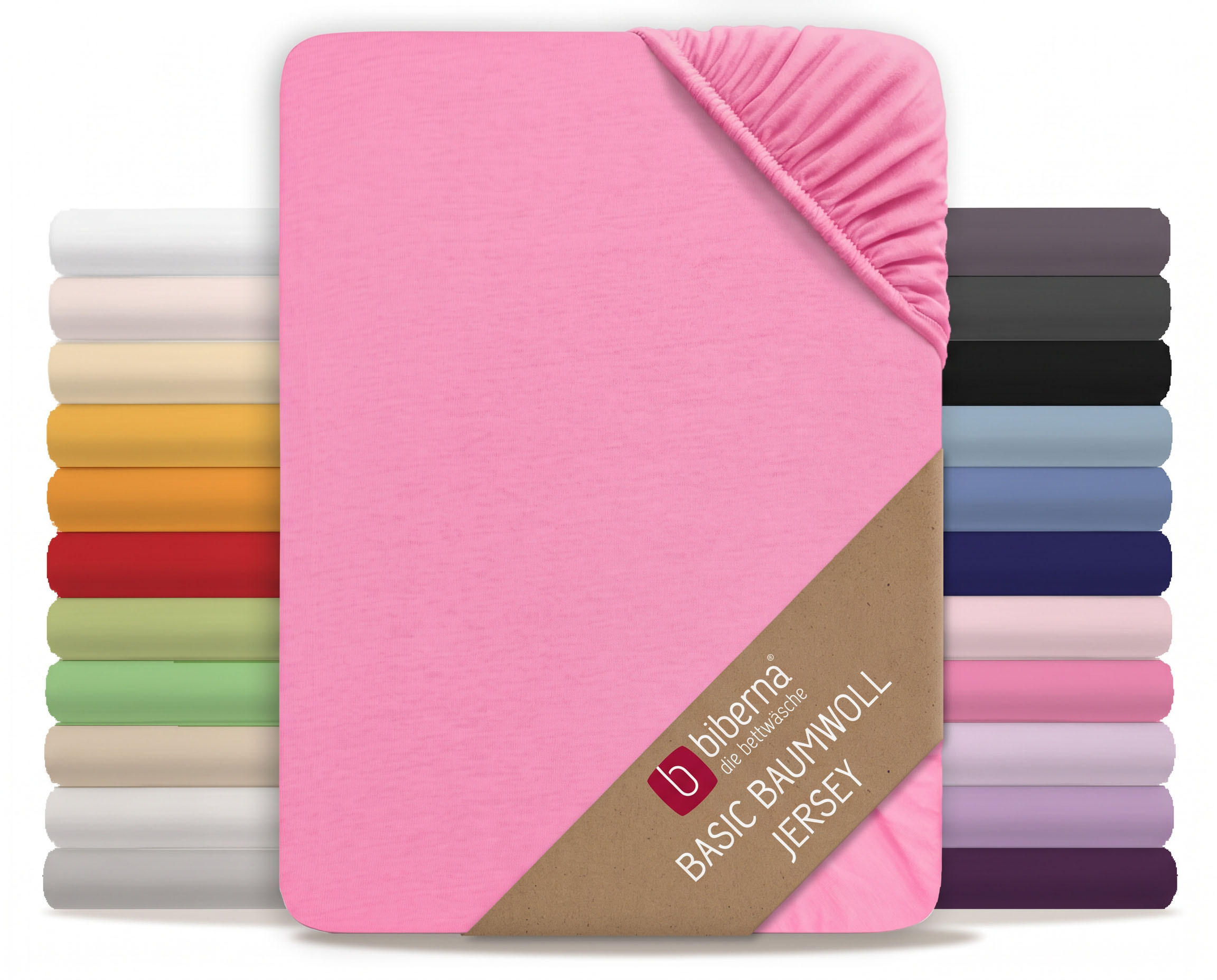 SPANNBETTTUCH Basic Jersey pink, 180x200 cm - 200x200 cm - Pink, Textil (200/200cm) - biberna