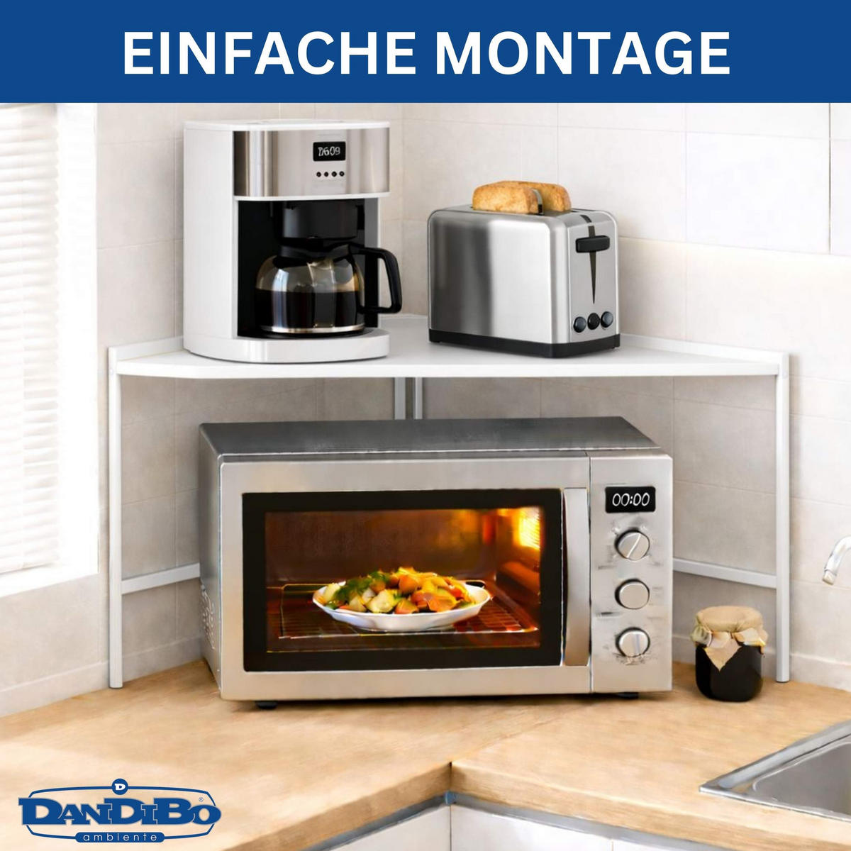KÜCHENREGAL Ecke 2-stufig Metall Weiß 72/72/46 cm - Weiß, Metall (72/46/72cm) - DanDiBo