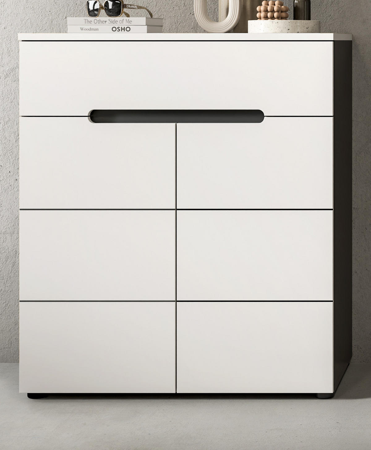 SCHUHKOMMODE weiß, grau, Flurkommode 80 x 94 cm mit Soft-Close, Cooper - Schwarz/Weiß, Holzwerkstoff/Kunststoff (80/94/37cm) - Inn.Furn