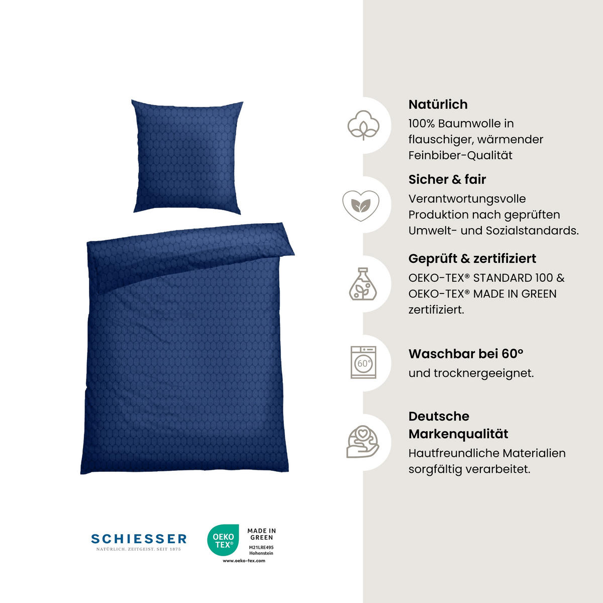 BETTWÄSCHESET Drops - Feinbiber - 2-teilig - 155 x 220 cm - Dunkelblau - Dunkelblau, Textil (155/220cm) - SCHIESSER