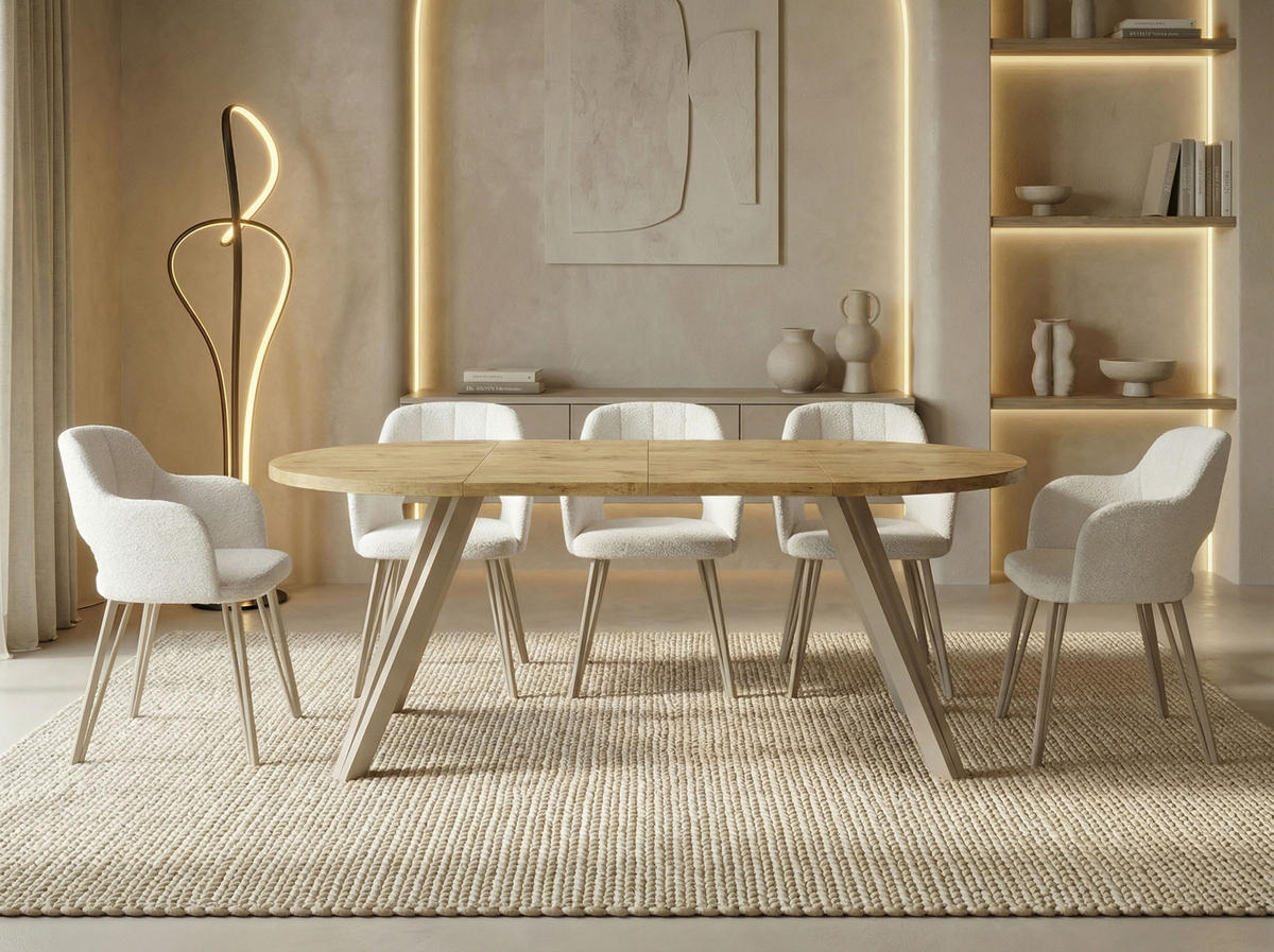 ESSTISCH Ravero runder ausziehbarer, Eiche Hell Braun 100-180/100/77 cm - Kaschmir/Eichefarben, Holz/Holzwerkstoff (100/100/77cm) - WFL GROUP