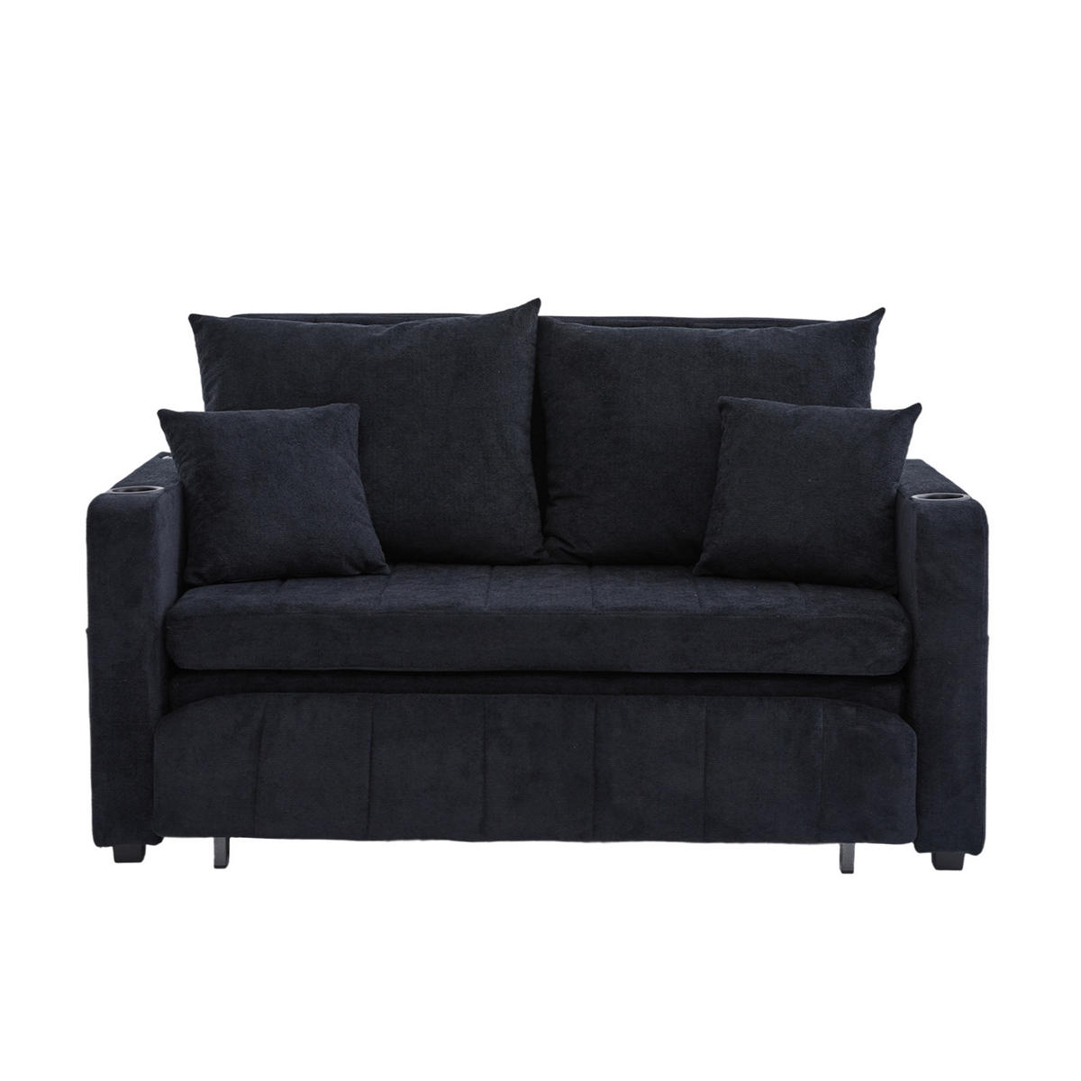 SCHLAFSOFA 139/83/58 cm ausziehbar mit Schlaffunktion und Seitentaschen, Schwarz - Schwarz, Textil (139/83/73cm) - Redom