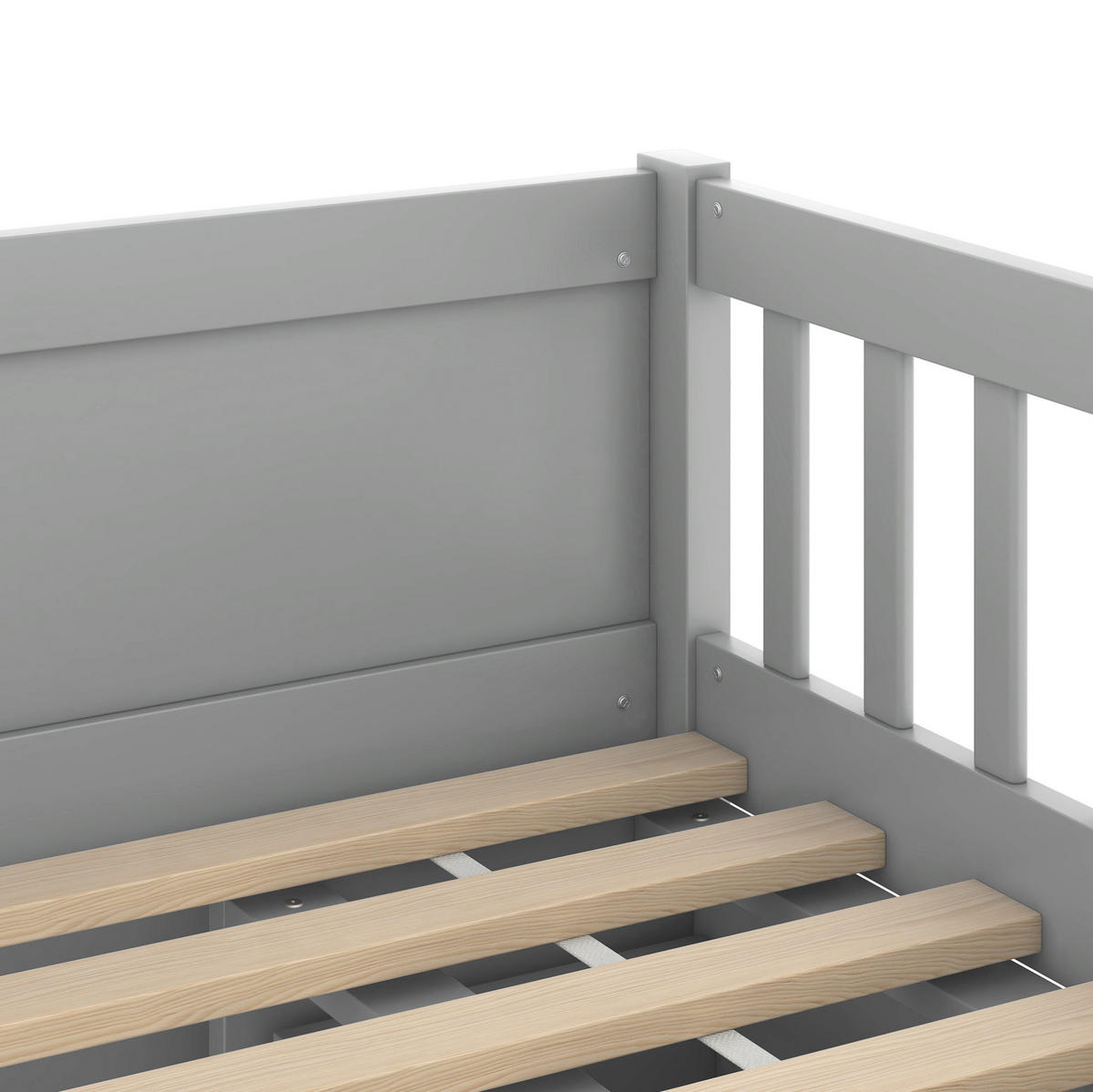 VISOKA postelja 90/200 cm siva s 4 predali in lestvijo iz bora in MDF - siva, les (90/200cm) - OKWISH