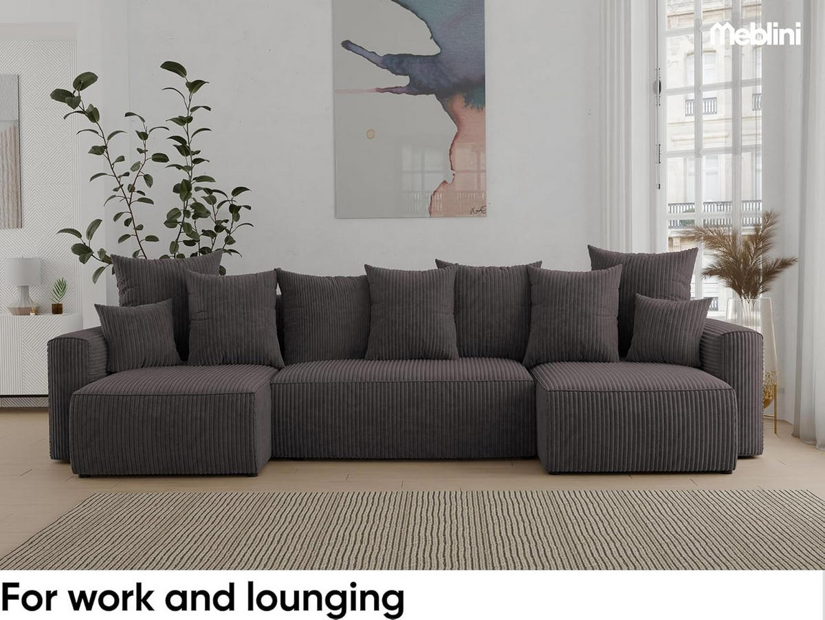 ECKSOFA SOLARIS U - Schwarz/Grau, Holzwerkstoff (312/142cm) - Meblini
