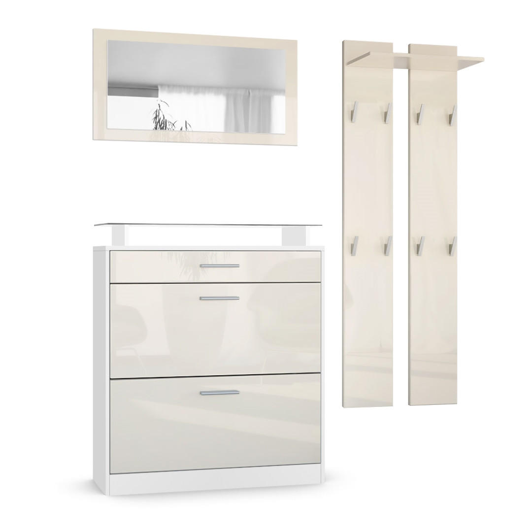 GARDEROBE Loret Front in Creme Hochglanz - Creme, Holzwerkstoff (180/200/23cm) - Vladon