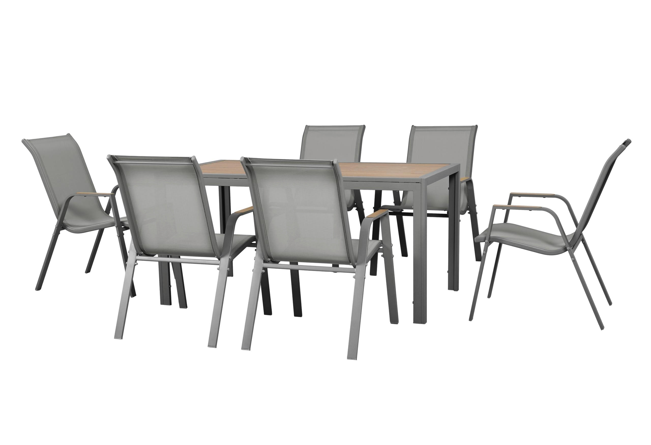 GARTEN-SITZGRUPPE Vera 7-teilig Gartenmöbel-Set - Grau, Kunststoff - DELUKE