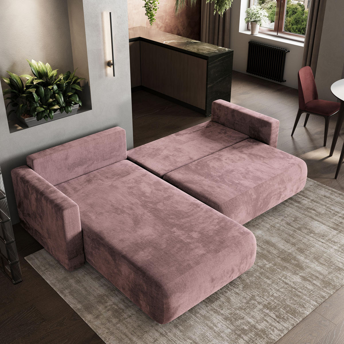 ROHOVÁ SEDAČKA TURIN šeříková - šedá/šeříková, dřevo/textil (265/183cm) - MASSENO