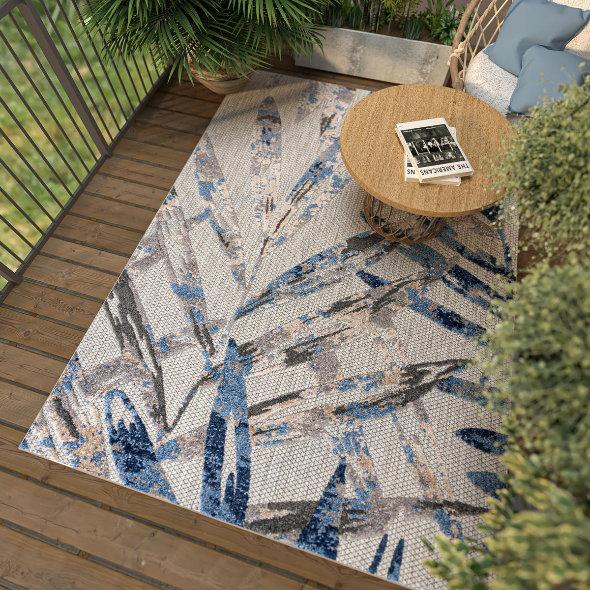 TEPPICH Outdoor Blue Pflanzlich Kurzflor Rechteckig Grey - 160x230 cm - Grau, Textil (160/230cm) - Mazovia