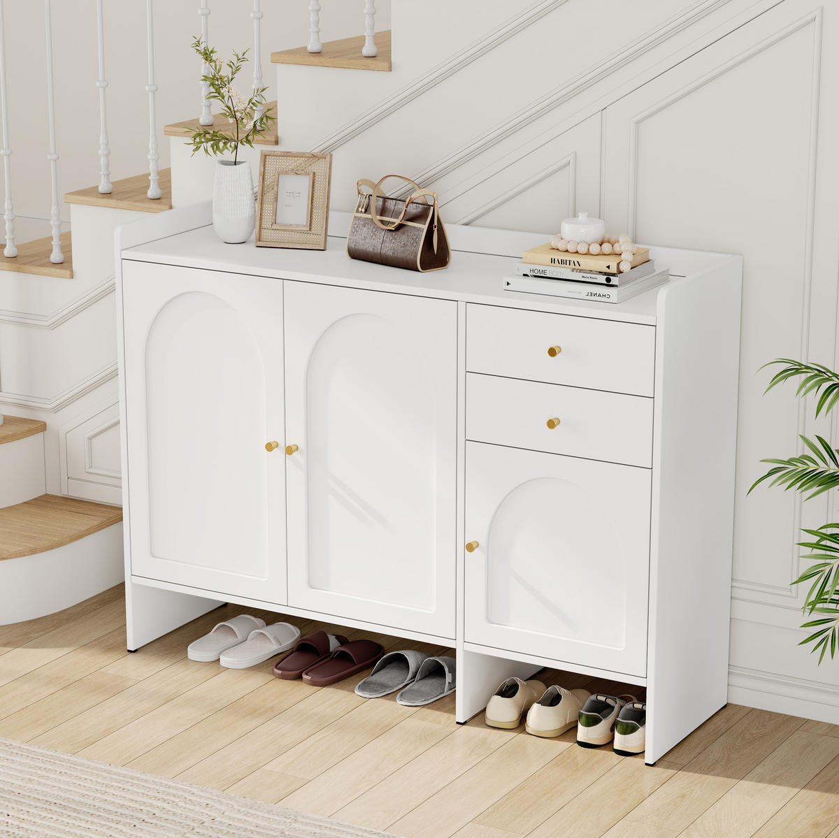 SCHUHSCHRANK 120/35/90 cm in Weiß mit 3 Türen, 2 Schubladen und Kippsicherung - Weiß, Holzwerkstoff (120/90/35cm) - Flora Grace