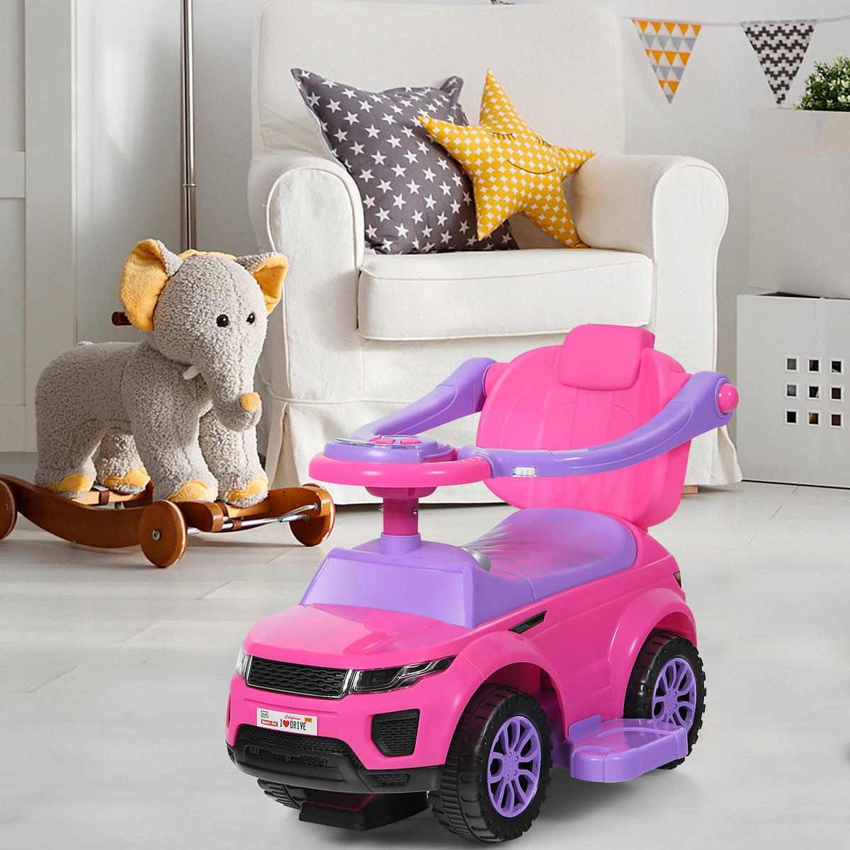 SCHIEBEWAGEN Rosa - Pink, Kunststoff (43/84/89cm) - COSTWAY