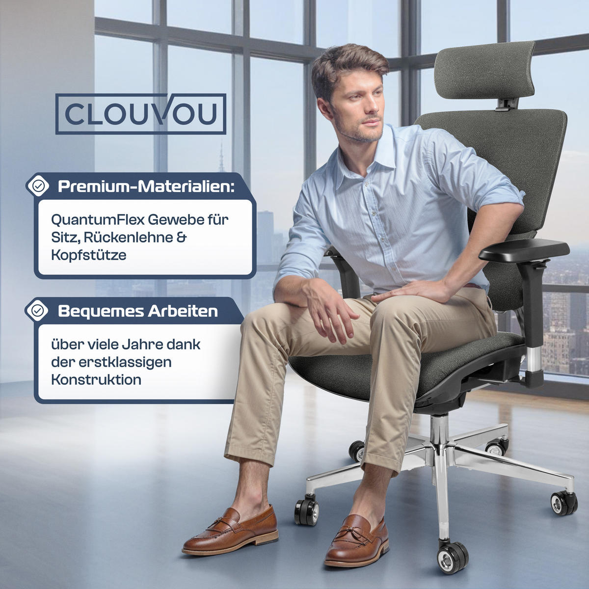 BÜROSTUHL MasterSeat Anthrazit - Anthrazit/Silberfarben, Kunststoff/Textil (70/135/70cm) - Clouvou