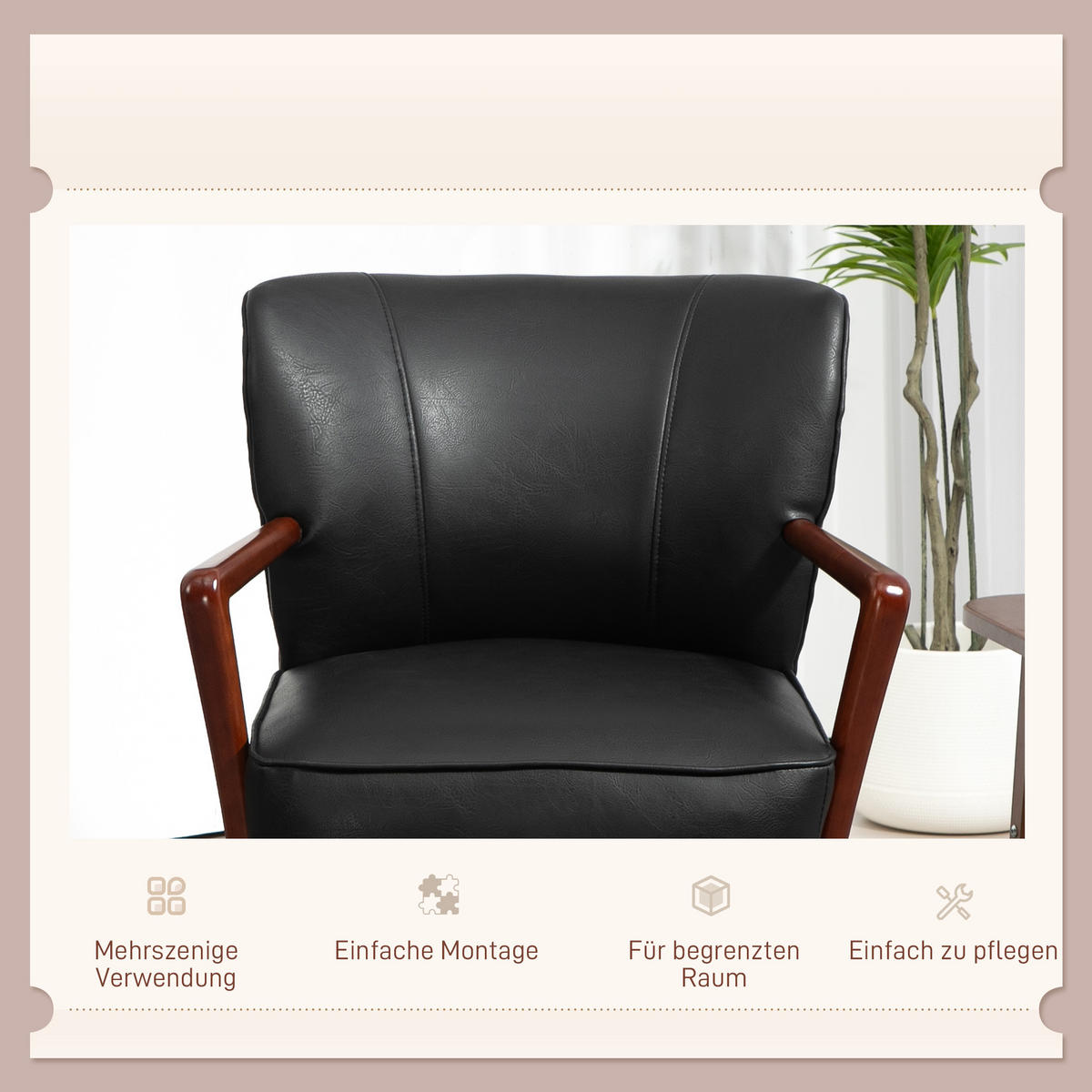 ARMLEHNSTUHL Schwarz 67.0/77.0/80.0 cm - Schwarz, Leder (77/80/67cm)
