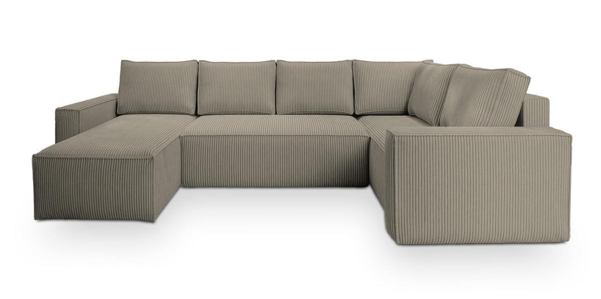 WOHNLANDSCHAFT NORENA R-S Beige Kordstoff mit Schlaffunktion - Beige, Holz (295/85/157.5cm) - MASSENO