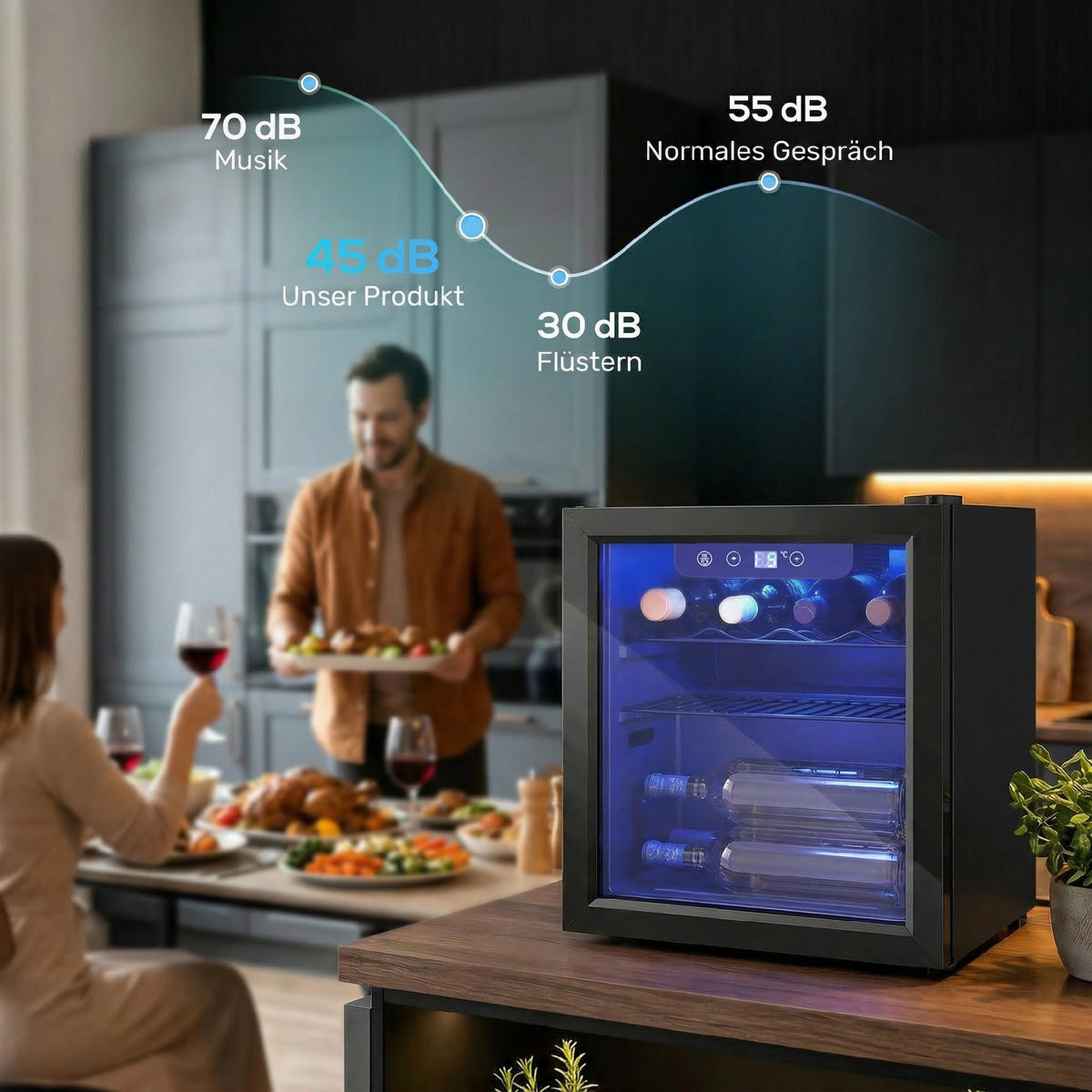 WEINKÜHLSCHRANK Stahl Schwarz - Schwarz, Metall (41.5/46.5/43cm) - HOMCOM