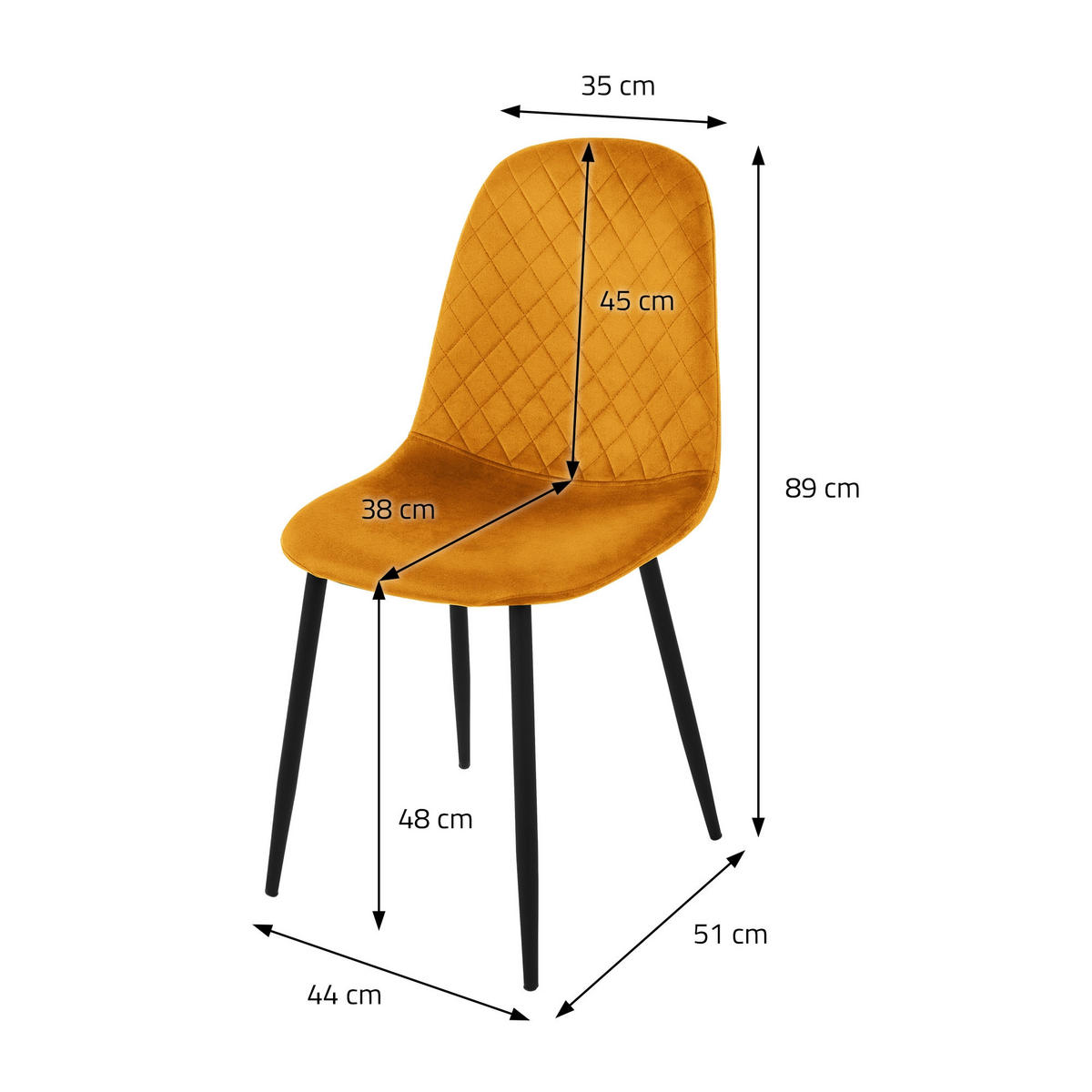 STUHL Samt Senf 4er Set - Gelb, Metall (51/89/44cm) - ML-DESIGN