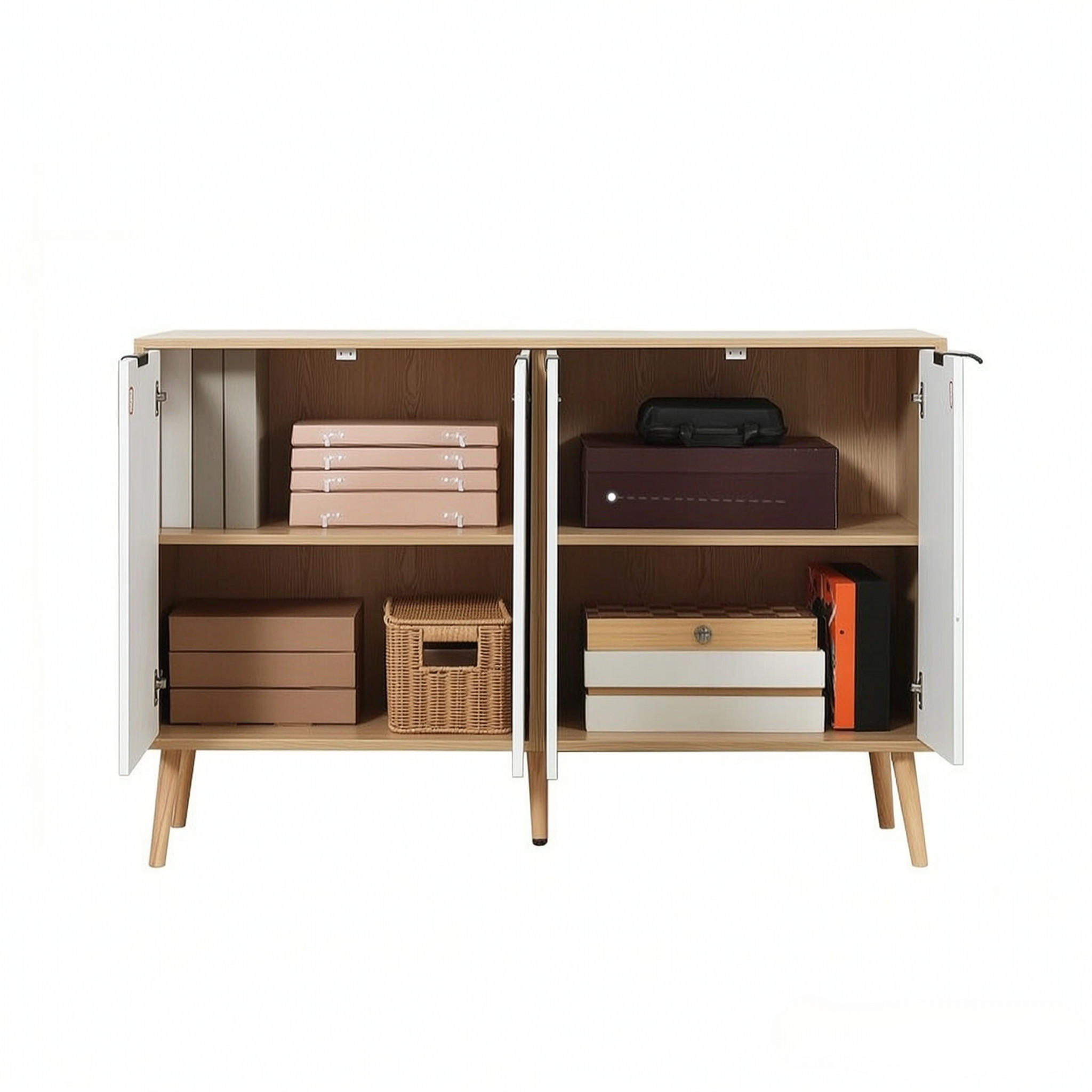 SIDEBOARD DE-38086 120/35/77,4 cm mit 2 zweistufigen Schränken Weiß - Weiß, Holzwerkstoff (120/77.4/35cm) - ComfortXL