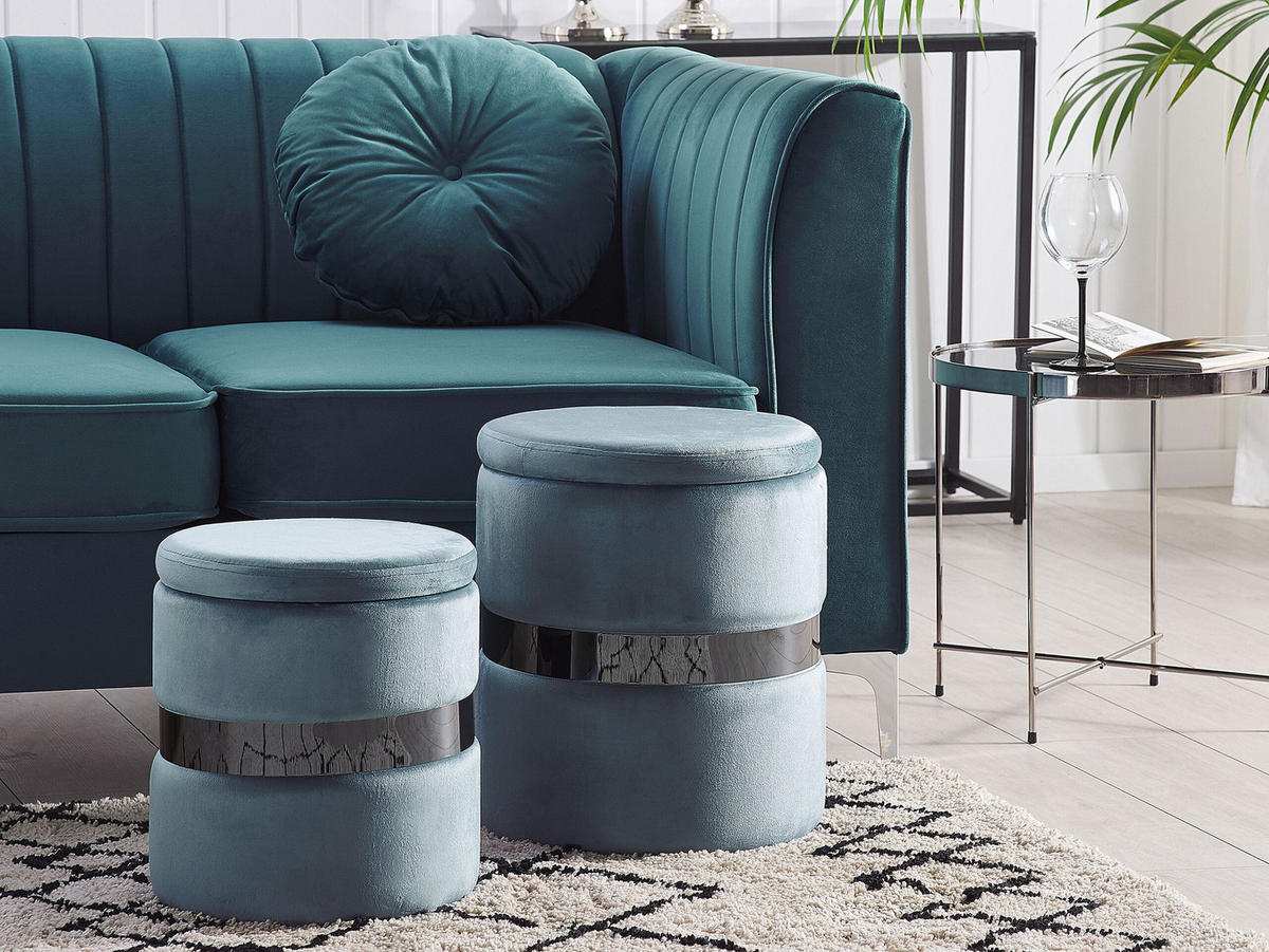 POUF Doris 35-30/35-30/44-36 cm - Blau, Textil (35/36/35cm) - Beliani