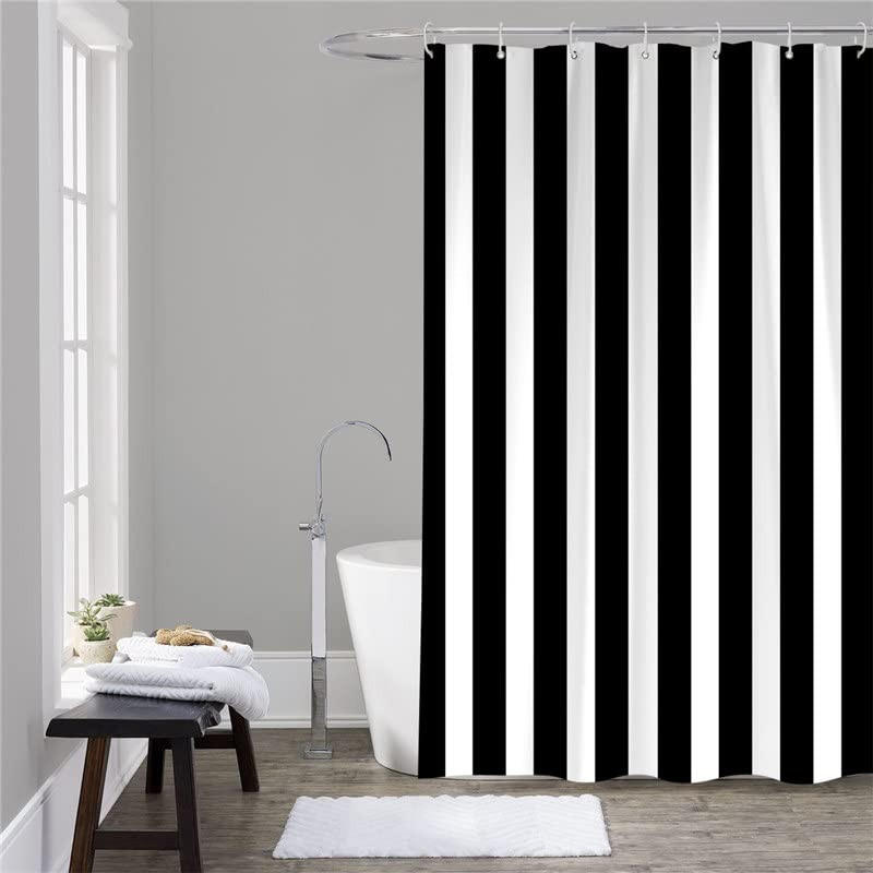 DUSCHVORHANG Schwarz Weiß gestreift 180 x 210 cm wasserdicht ohne Bohren für Badezimmer Küche - Multicolor, Textil (210/180cm) - MCBOSON